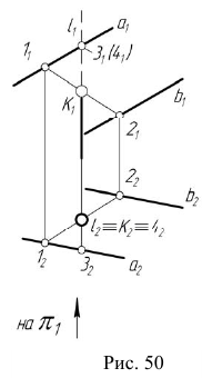 Пересечение прямой с плоскостью в начертательной геометрии с примерами