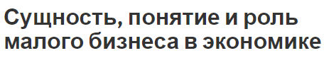 Сущность, понятие и роль малого бизнеса в экономике - сущность, концепция, функции, суть и потенциал