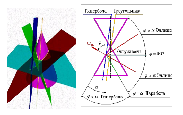 Пересечение поверхностей вращения плоскостью с примерами