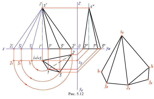 Развертка поверхности неправильной пирамиды в начертательной геометрии с примером