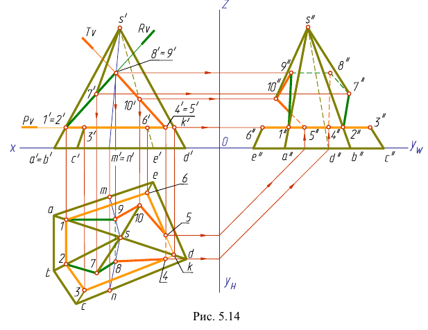 Пирамида с вырезом в начертательной геометрии с примером
