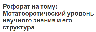 Реферат на тему: Метатеоретический уровень научного знания и его структура