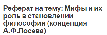 Реферат на тему: Мифы и их роль в становлении философии (концепция А.Ф.Лосева)