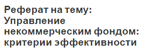 Реферат на тему: Управление некоммерческим фондом: критерии эффективности