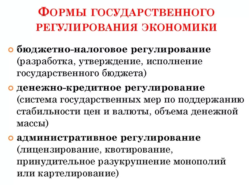 Элементы государственного регулирования экономики - формы, методы, системы и субъекты