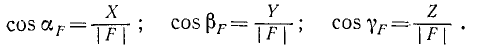 Косинус угла между вектором равнодействующей и осью z