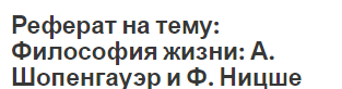 Реферат на тему: Философия жизни: А. Шопенгауэр и Ф. Ницше