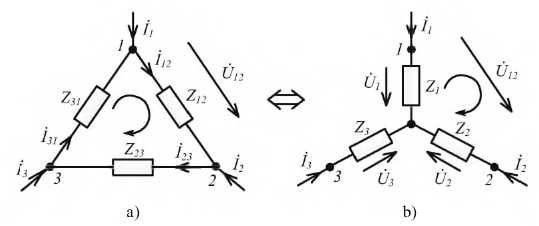 Преобразование треугольника сопротивлений в эквивалентную звезду