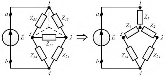 Преобразование треугольника сопротивлений в эквивалентную звезду