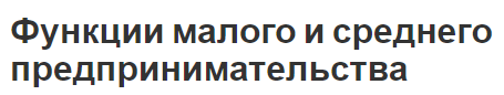 Функции малого и среднего предпринимательства - роль и определения