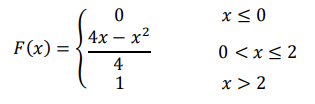 Непрерывная случайная величина 𝜉 задана интегральной функцией распределения 𝐹(𝑥) = { 0 𝑥 ≤ 0 4𝑥 − 𝑥 2 4 0 < 𝑥 ≤ 2 1 𝑥 > 2 Найти плотность 𝑓(𝑥), 𝑀𝜉, 𝐷𝜉, 𝑃(1 < 𝜉 < 5). Постройте графики