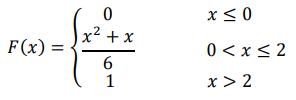 Случайная величина 𝑥 задана функцией распределения 𝐹(𝑥). Найти плотность распределения вероятностей, математическое ожидание и дисперсию случайной величины. 𝐹(𝑥) = { 0 𝑥 ≤ 0 𝑥 2 + 𝑥 6