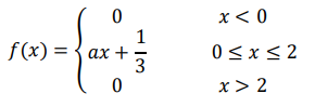Закон распределения непрерывной случайной величины задан плотностью распределения вероятностей: 𝑓(𝑥) = { 0 𝑥 < 0 𝑎𝑥 + 1 3 0 ≤ 𝑥 ≤ 2 0 𝑥 > 2 1. Определить значение