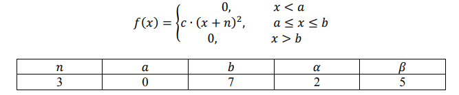 Непрерывная случайная величина 𝑋 задана плотностью распределения 𝑓(𝑥). Требуется: а) определить коэффициент 𝑐; б) найти функцию распределения