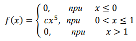 Случайная величина задана плотностью распределения 𝑓(𝑥). Найти коэффициент 𝑐, математическое ожидание и дисперсию. Найти 𝐹(𝑥). 𝑓(𝑥) = { 0, при 𝑥 ≤ 0 𝑐𝑥 5 , при 0 < 𝑥 ≤ 1 0, при 𝑥 > 1