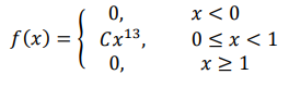 Дана плотность распределения некоторой случайной величины: 𝑓(𝑥) = { 0, 𝑥 < 0 𝐶𝑥 13 , 0 ≤ 𝑥 < 1 0, 𝑥 ≥ 1 Найдите значение константы 𝐶, функцию распределения, постройте её график