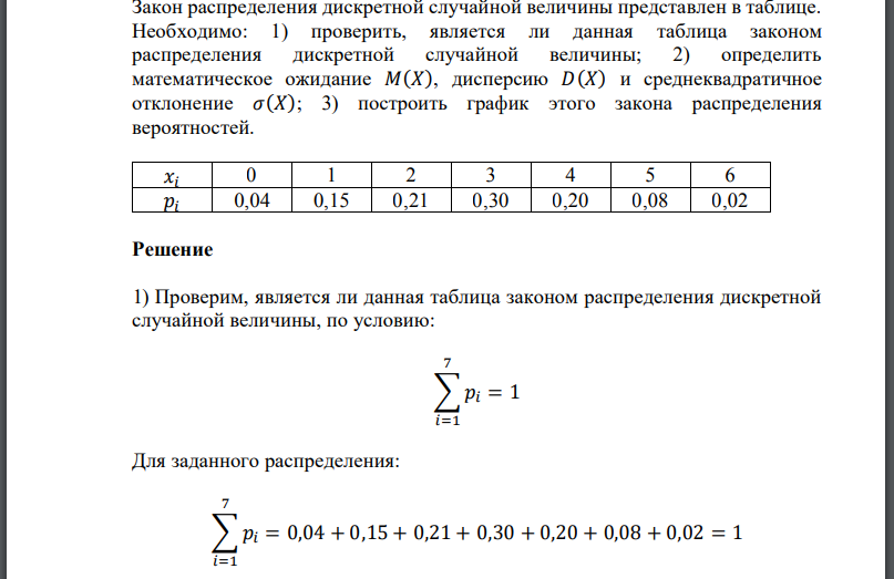 Закон распределения дискретной случайной величины представлен в таблице. Необходимо: 1) проверить, является ли