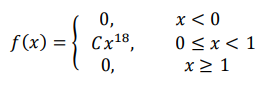 Дана плотность распределения некоторой случайной величины: 𝑓(𝑥) = { 0, 𝑥 < 0 𝐶𝑥 18 , 0 ≤ 𝑥 < 1 0, 𝑥 ≥ 1 Найдите значение константы 𝐶, функцию распределения, постройте её график