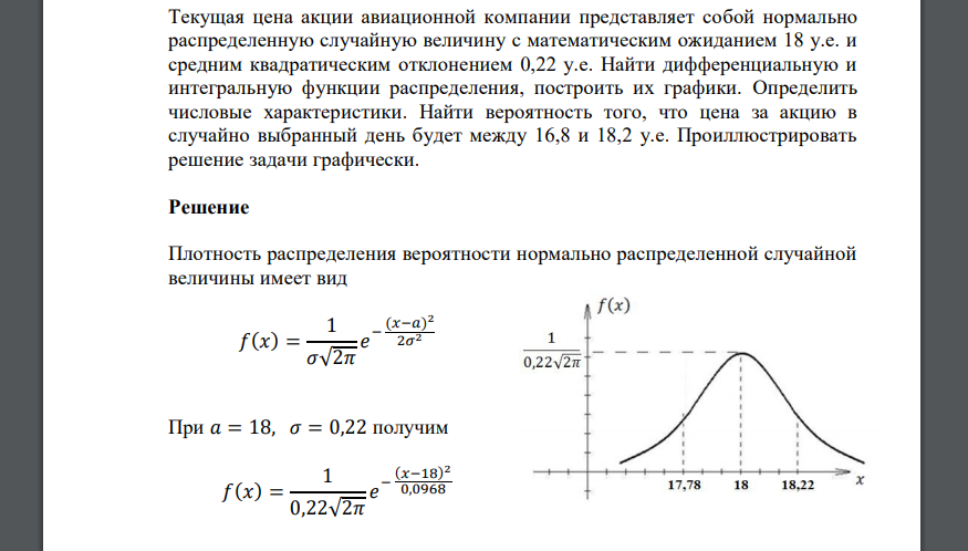 Текущая цена акции авиационной компании представляет собой нормально распределенную случайную величину с математическим ожиданием