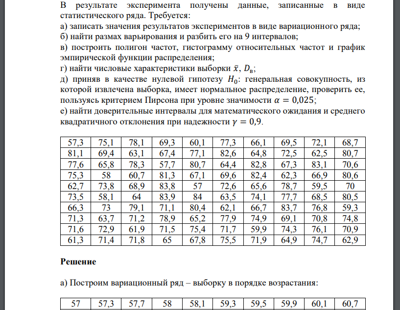 В результате эксперимента получены данные, записанные в виде статистического ряда. Требуется: а) записать значения р