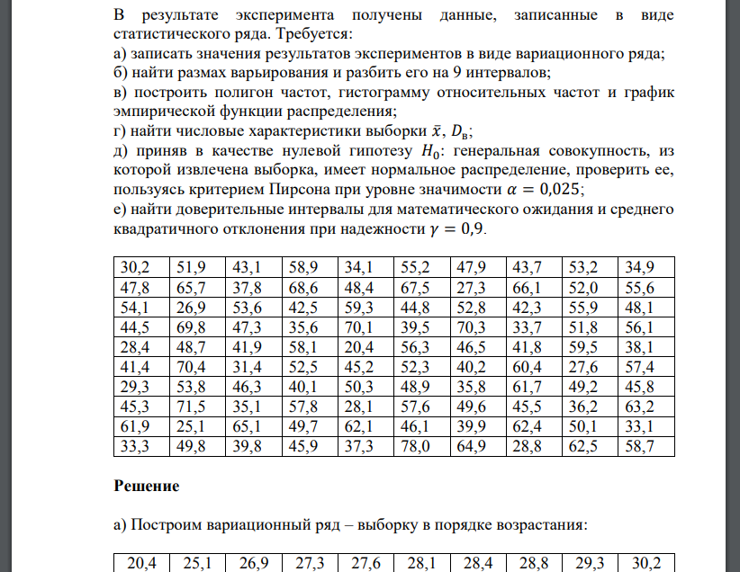 В результате эксперимента получены данные, записанные в виде статистического ряда. Требуется: а) записать значения ре