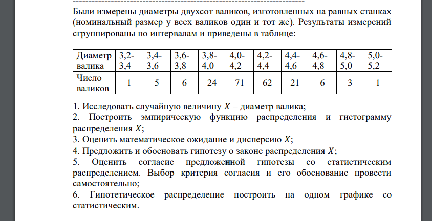 Исследовать случайную величину 𝑋 – диаметр валика; 2. Построить эмпирическую