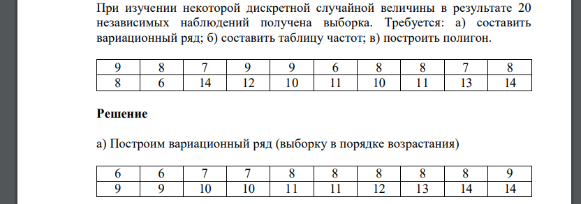 При изучении некоторой дискретной случайной величины в результате 20 независимых наблюдений получена