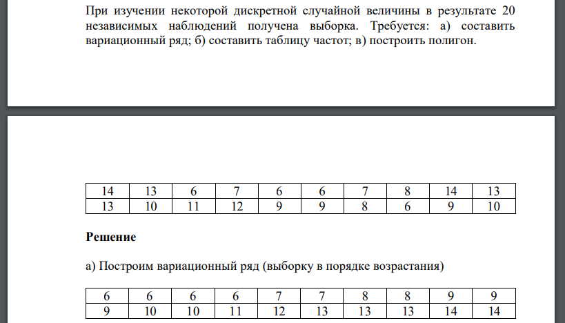 При изучении некоторой дискретной случайной величины в результате 20 независимых наблюдений получена выборка. Требуется: а) составить