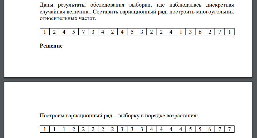 Даны результаты обследования выборки, где наблюдалась дискретная случайная величина. Составить вариационный