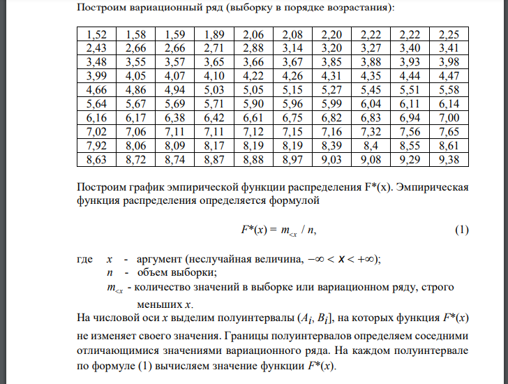 По выборке одномерной случайной величины: - получить вариационный ряд; - построить на масштабно-координатной бумаге формата А4 график