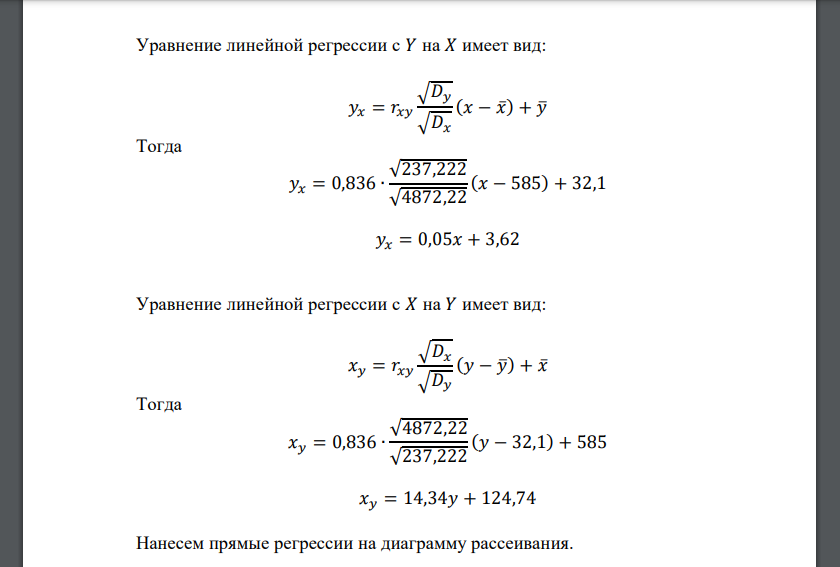 Определить коэффициент корреляции 𝑟𝑥𝑦 и уравнения линий регрессии. В таблице