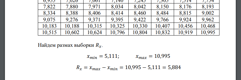 Необходимо произвести первичную обработку статистической выборки (𝑛 = 80) из непрерывной генеральной совокупности: