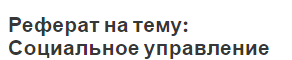 Реферат на тему: Социальное управление