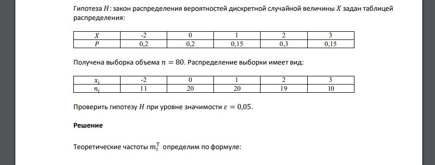 Гипотеза 𝐻: закон распределения вероятностей дискретной случайной величины