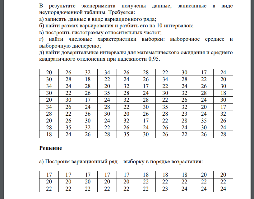 В результате эксперимента получены данные, записанные в виде неупорядоченной таблицы. Требуется: а)