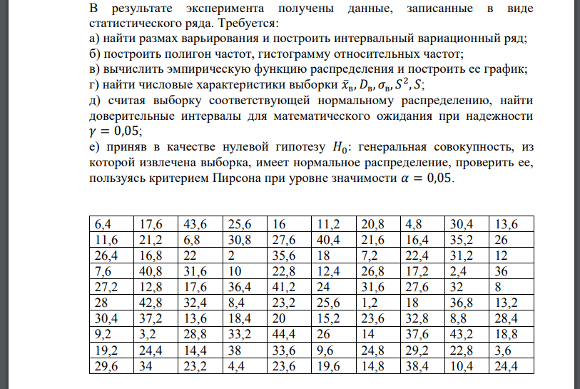 В результате эксперимента получены данные, записанные в виде статистического ряда. Требуется: а) найти размах варьирования и построить