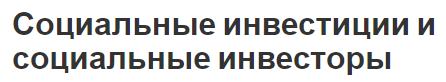 Социальные инвестиции и социальные инвесторы - концепция, смысл, проблемы и виды