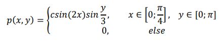 Совместное распределение системы случайных величин 𝑋 и 𝑌 имеет вид Найти значение постоянной 𝑐, плотности распределения случайных величин 𝑋