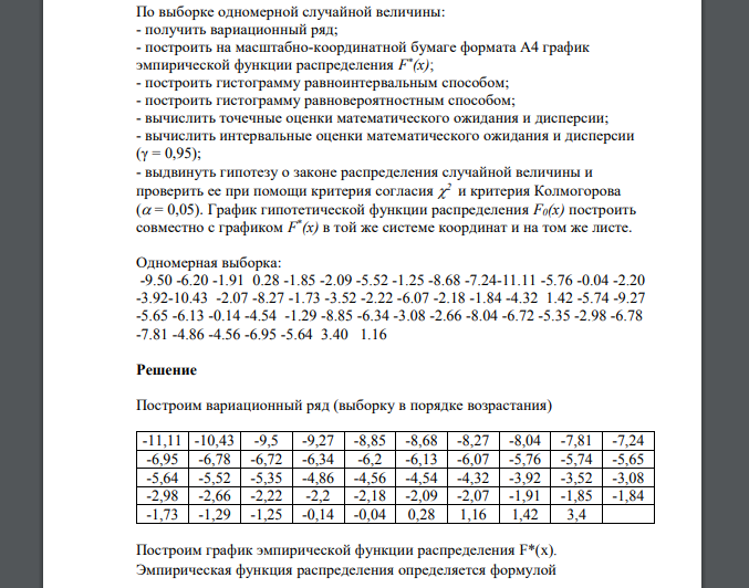 По выборке одномерной случайной величины: - получить вариационный ряд; -9.50 -6.20 -1.91 0.28 -1.85 -2.09 -5.52 -1.25 -8.68 -7.24-11.11 -5.76 -0.04 -2.20 -3.92-10.43 -2.07 -8.27 -1.73 -3.52