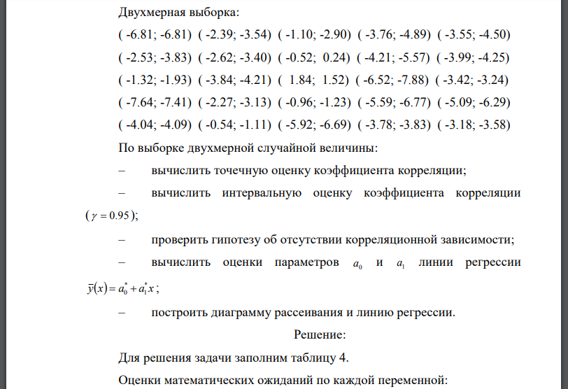 Двухмерная выборка: По выборке двухмерной случайной величины: – вычислить точечную оценку коэффициента корреляции; – вычислить интервальную оценку коэффициента корреляции проверить