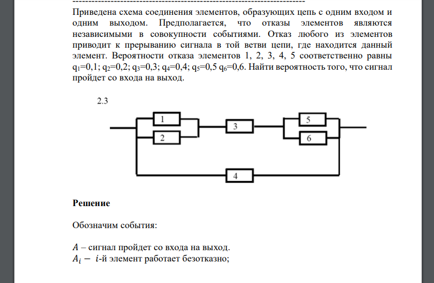 Приведена схема соединения элементов, образующих цепь с одним входом и одним выходом