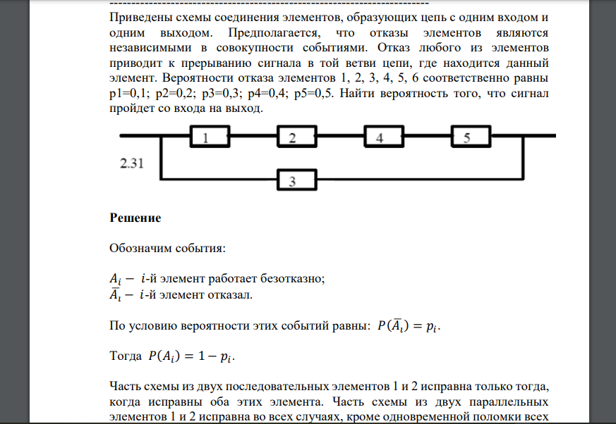 Предполагается, что отказы элементов являются независимыми в совокупности событиями. Отказ любого из элементов приводит