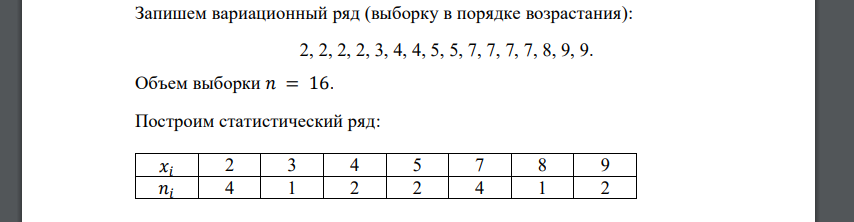 В результате испытания случайная величина X приняла значения: X1, X2, X3 … , X16. X1 = 7, X2 = 5, X3 = 4, X4 = 2, X5 = 2, X6 = 7, X7