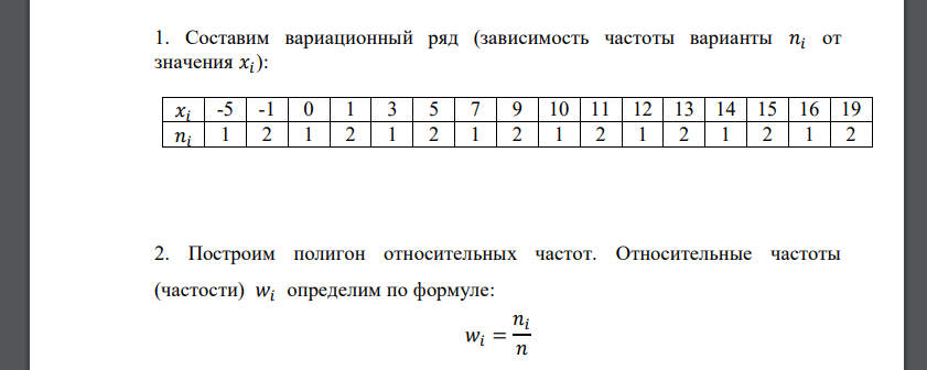 В результате эксперимента получены следующие 25 значений случайной величины 𝑋: 10; 11; 3; 7; 15; 5; 1; 13; -1; 1; 11; -1; 14; 12; 5; -5; 0; 16; 15; 9; 19; 9; 13; 19; -5. 1. составить вариационный ряд