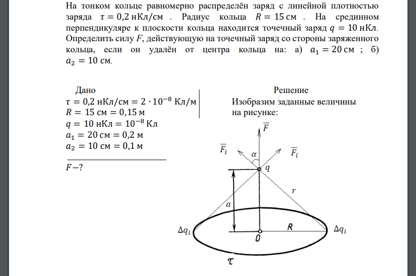 На оси тонкого равномерно заряженного кольца