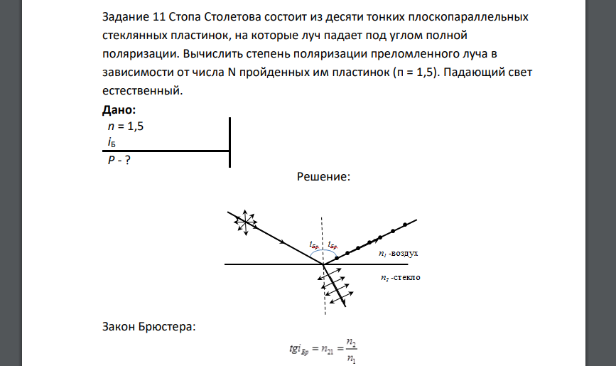 Свет падает из воздуха на плоскую пластину. Плоскопараллельная стеклянная пластина. Степень поляризации преломленного луча. Степень поляризации лучей. Падение луча на стеклянную пластину.