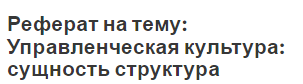 Реферат на тему: Управленческая культура: сущность структура