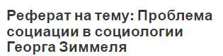 Реферат на тему: Проблема социации в социологии Георга Зиммеля