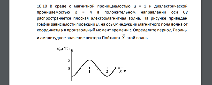 В среде с магнитной проницаемостью  = 1 и диэлектрической проницаемостью  = 4 в положительном направлении