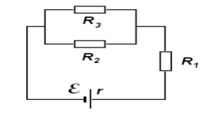 В изображенной на рисунке схеме R1=6 Ом, R2=2 Ом, R3=4 Ом, э.д.с. источника E=3 В, его внутреннее сопротивление r=3 Ом